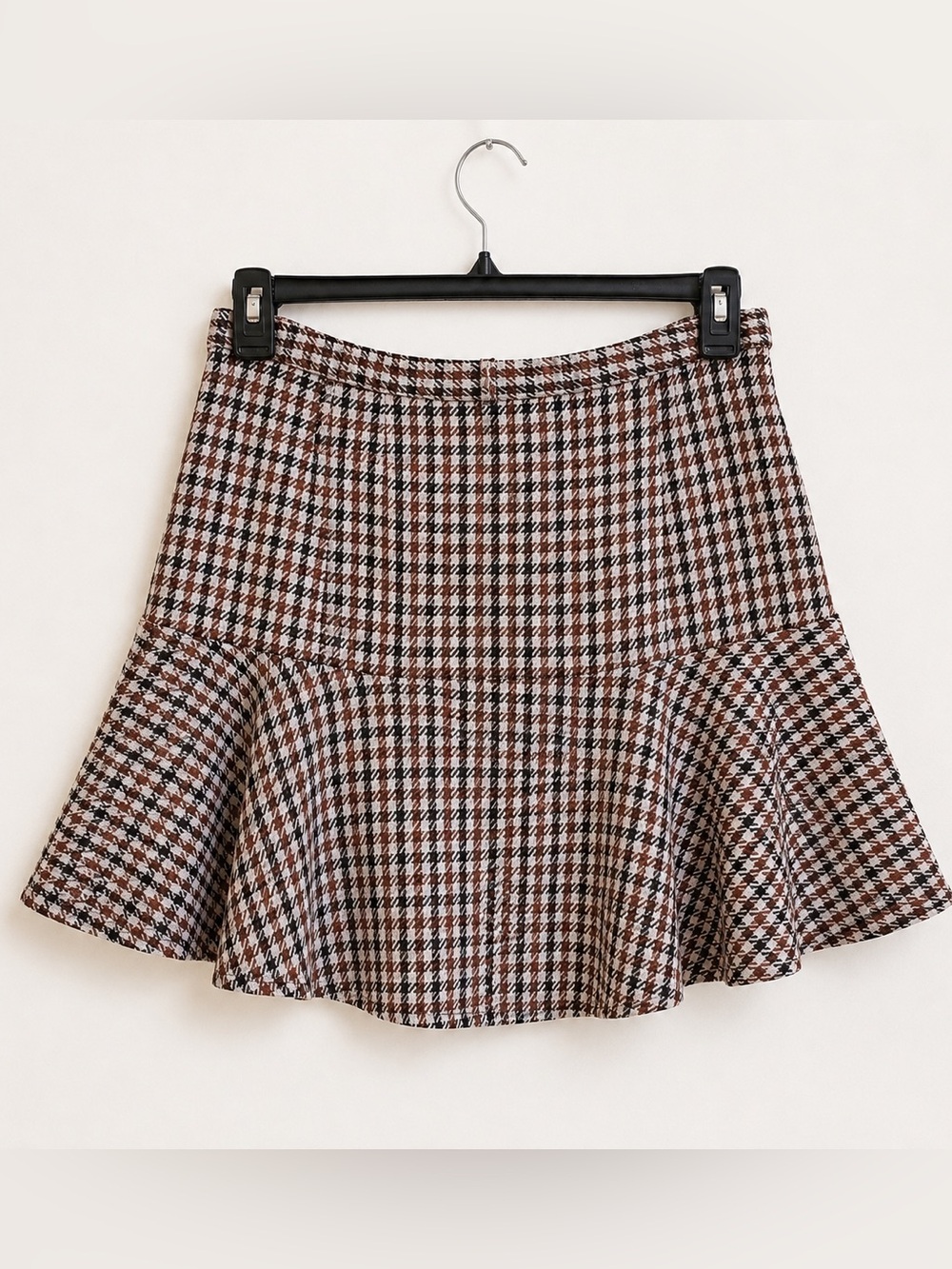 SO Houndstooth Tie Waist Flared Mini Skirt in Brown and Black Size XL Chic - Picture 2 of 6